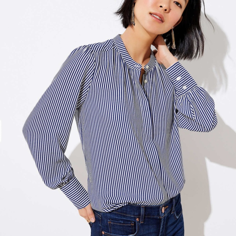 Loft | NWT striped crossover back utility blouse - Picture 5 of 8